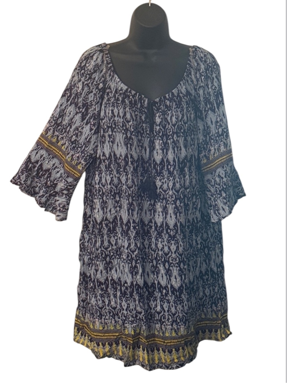 New Look Bohemian Style Shift Contrast Borders Print Dress. Sz XL   P2